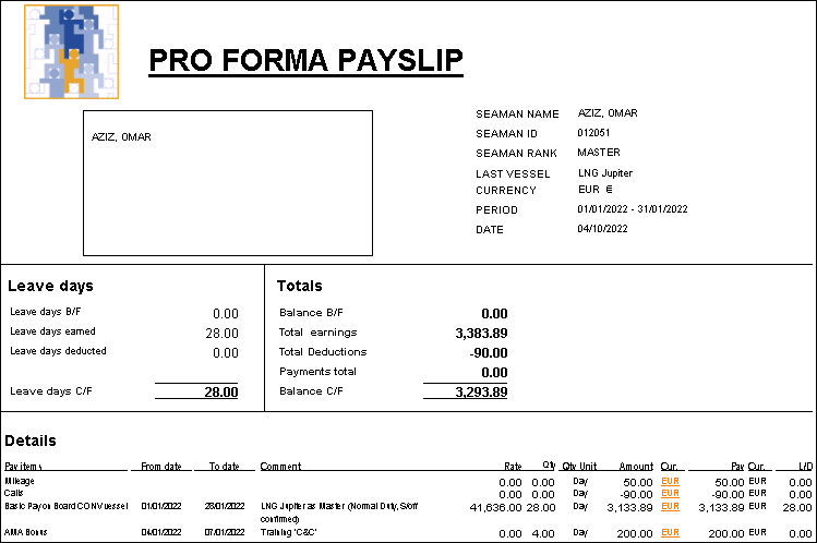 CREWimpact payslip