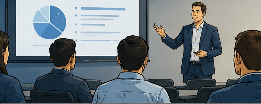 An instructor presenting to a class of learners